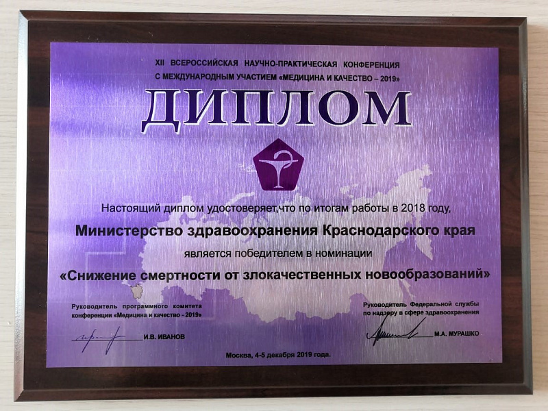  Федеральной награды удостоен Минздрав Кубани 